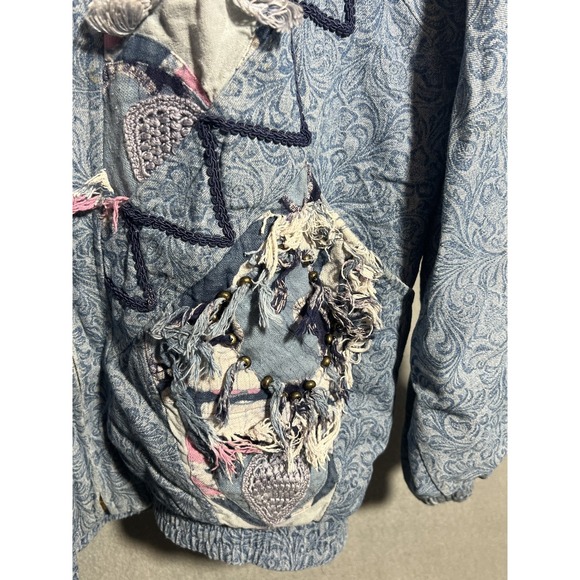 Vintage LIM'S Women's Bomber Jacket 80s Denim Patchwork Embellished Art-to-Wear - Picture 5 of 11
